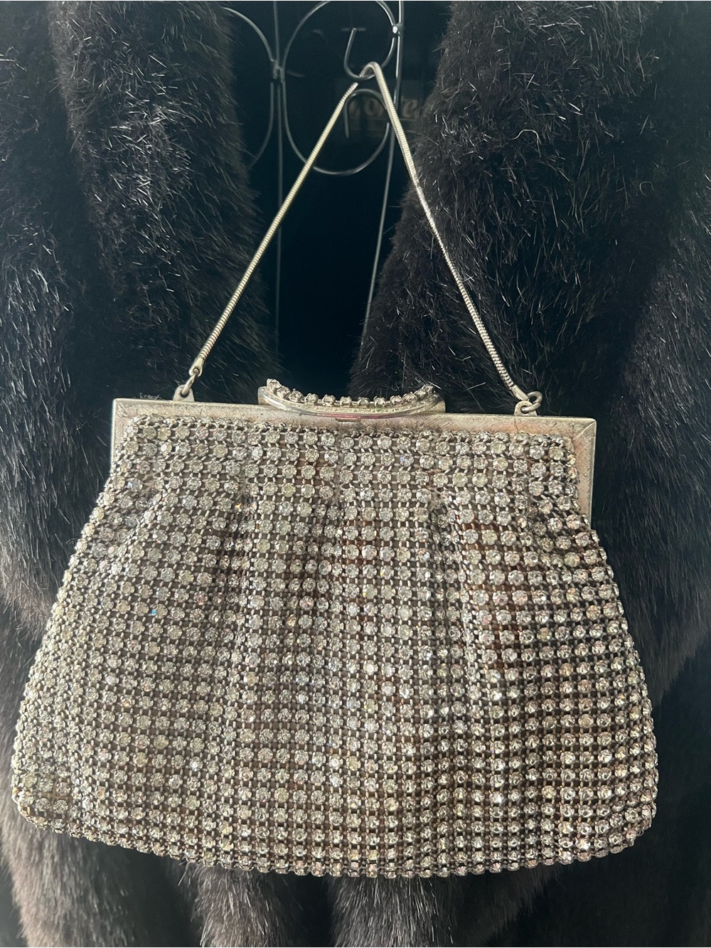 Vintage 1950s Silver Rhinestone Evening Bag | Hollywood Glam Cocktail Purse